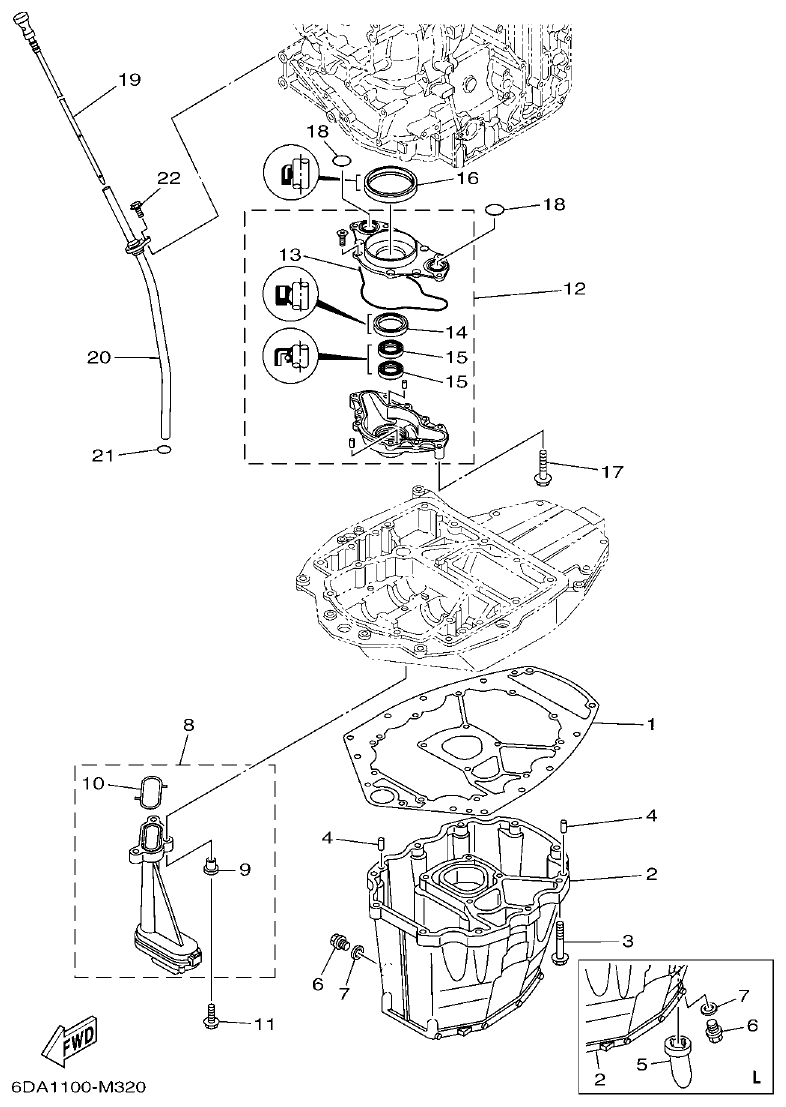 Yamaha F200FET, FL200FET OIL PAN parts diagram